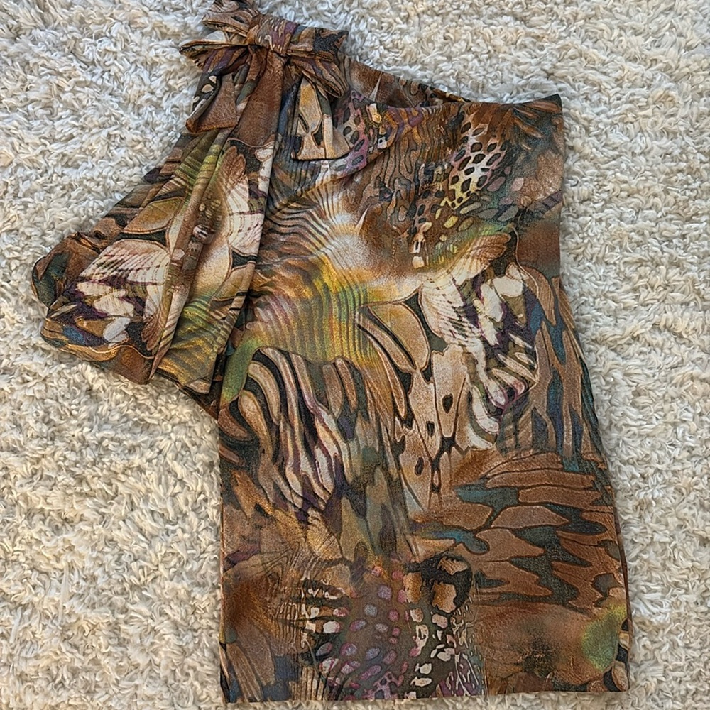 Stretchy Sparkly Animal Print One Shoulder With Bow Size Medium